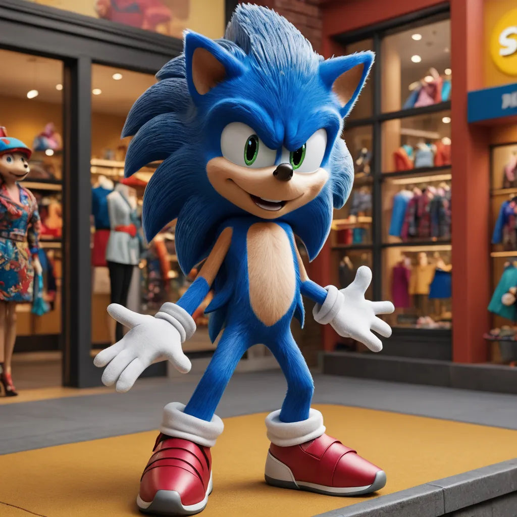 a cartoon character is walking on a platform in a storefront area with people looking on and a woman is walking behind him, photorealism, concept art, Chris LaBrooy, unreal engine 5 quality render