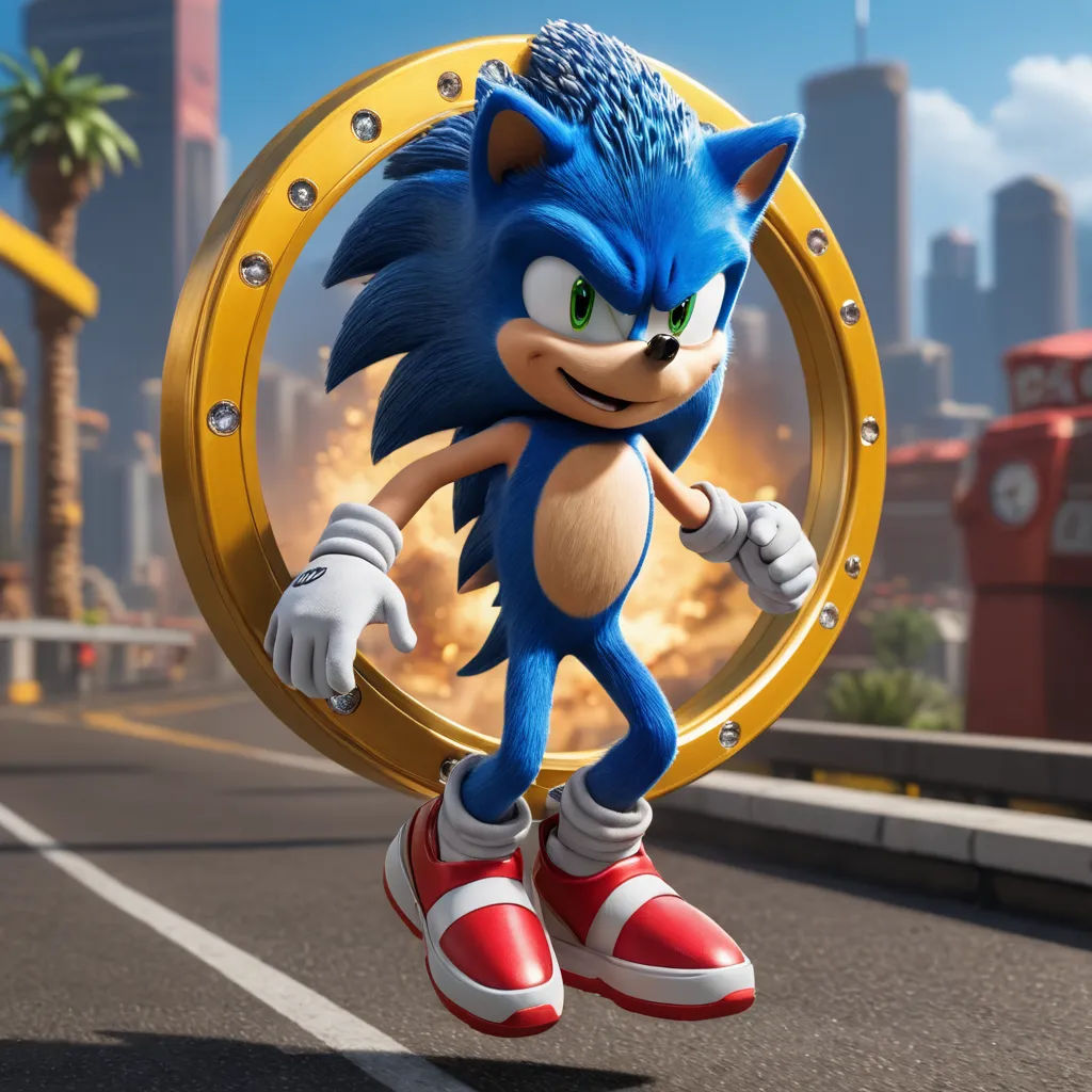 a cartoon character is running on a road with a city in the background and a fireball in the foreground, sots art, concept art, Chris LaBrooy, unreal engine 5 highly rendered