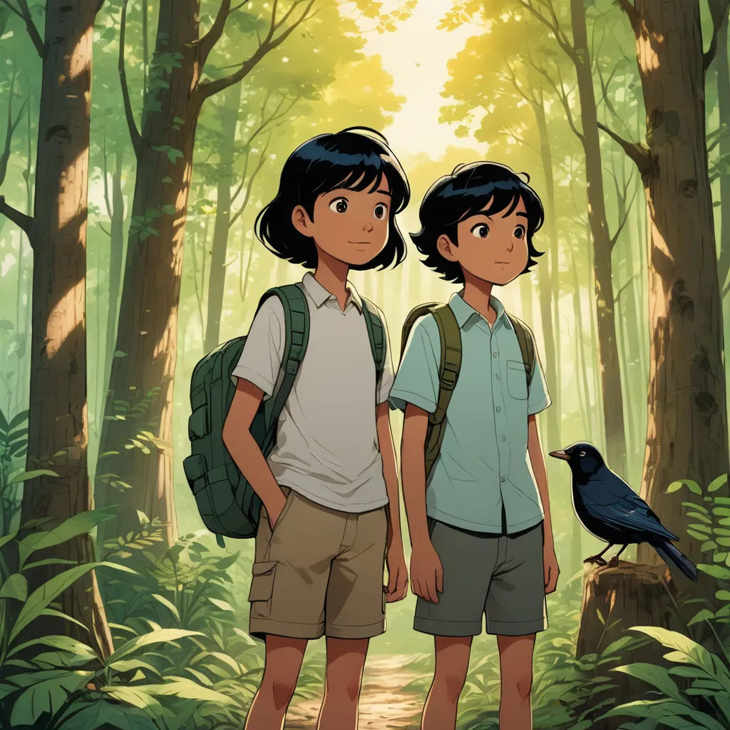 two people standing in the woods with a bird on their shoulder and a bird on their shoulder, with a bird on their shoulder, environmental art, poster art, Diego Gisbert Llorens, official art