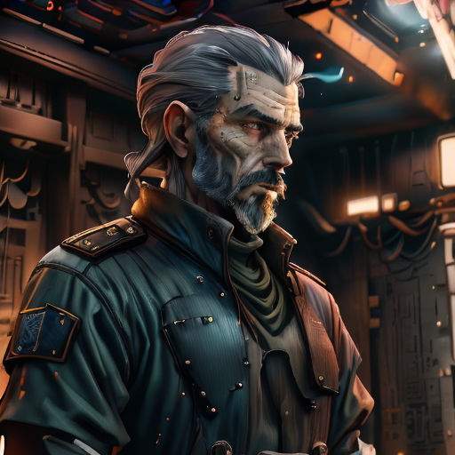 a man in a space station with a gun in his hand and a helmet on his head, looking at something