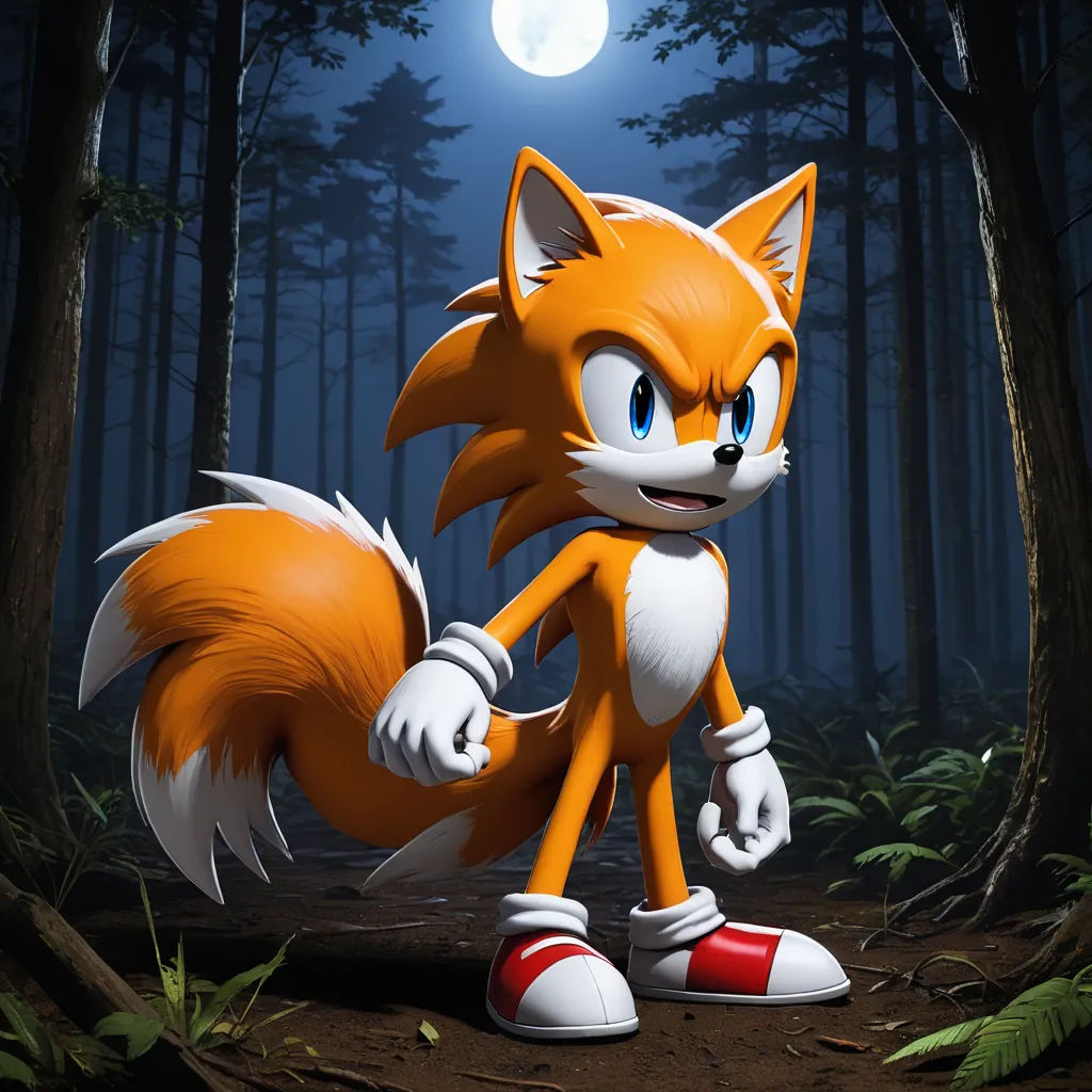 a cartoon picture of a fox in the woods at night with a full moon in the background and a forest scene, sots art, a 3D render, Eddie Mendoza, official art