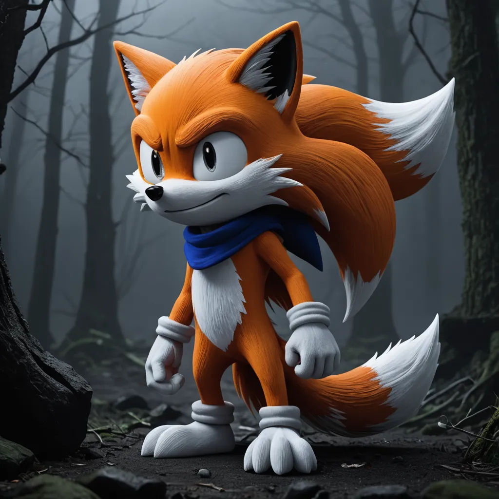 a cartoon fox with a scarf around its neck in a forest with trees and rocks, with fog in the background, sots art, a 3D render, Eddie Mendoza, unreal engine 5 quality render
