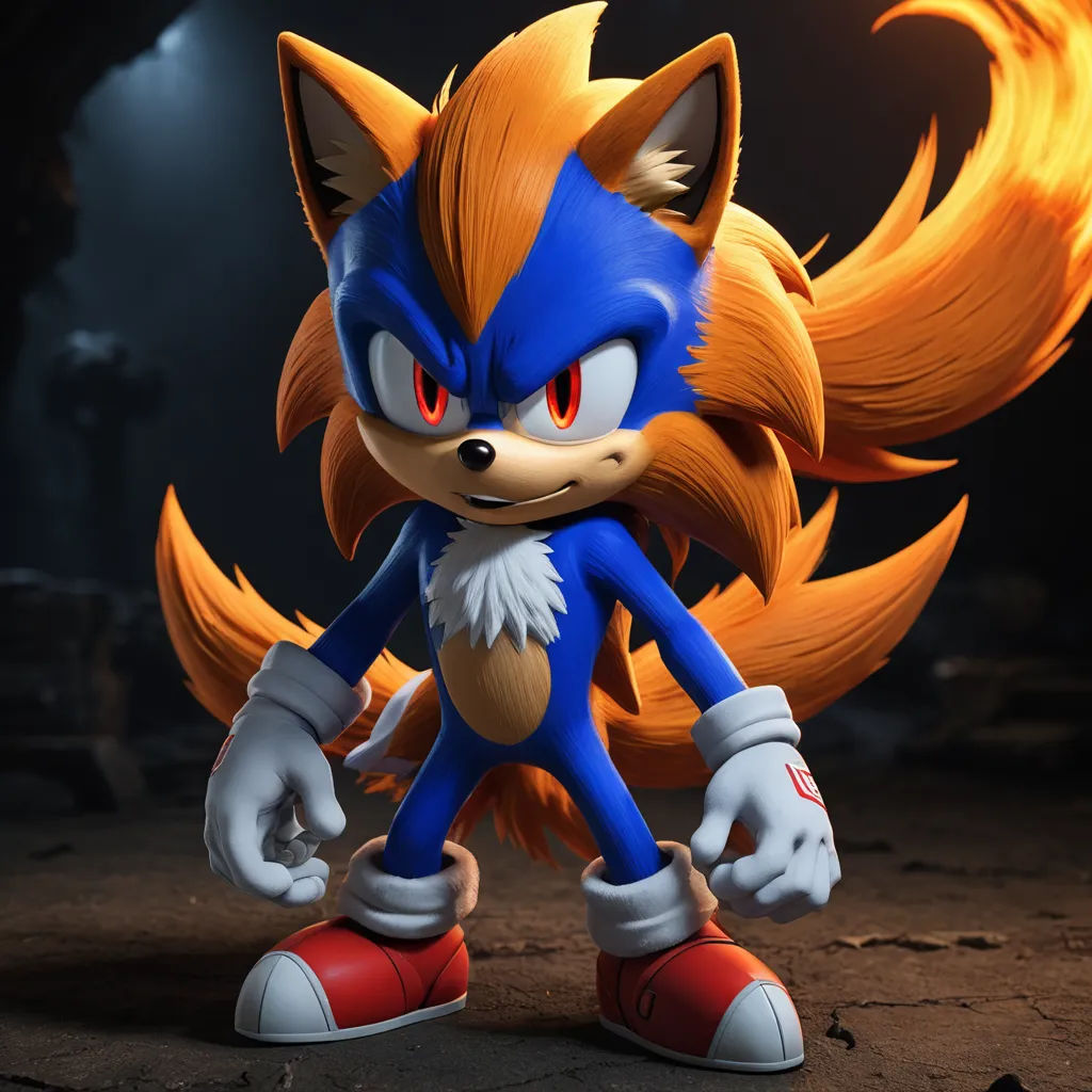 a sonic the hedge doll is posed in a dark room with a spotlight on it's face and tail, sots art, a 3D render, Chris LaBrooy, unreal engine 5 quality render