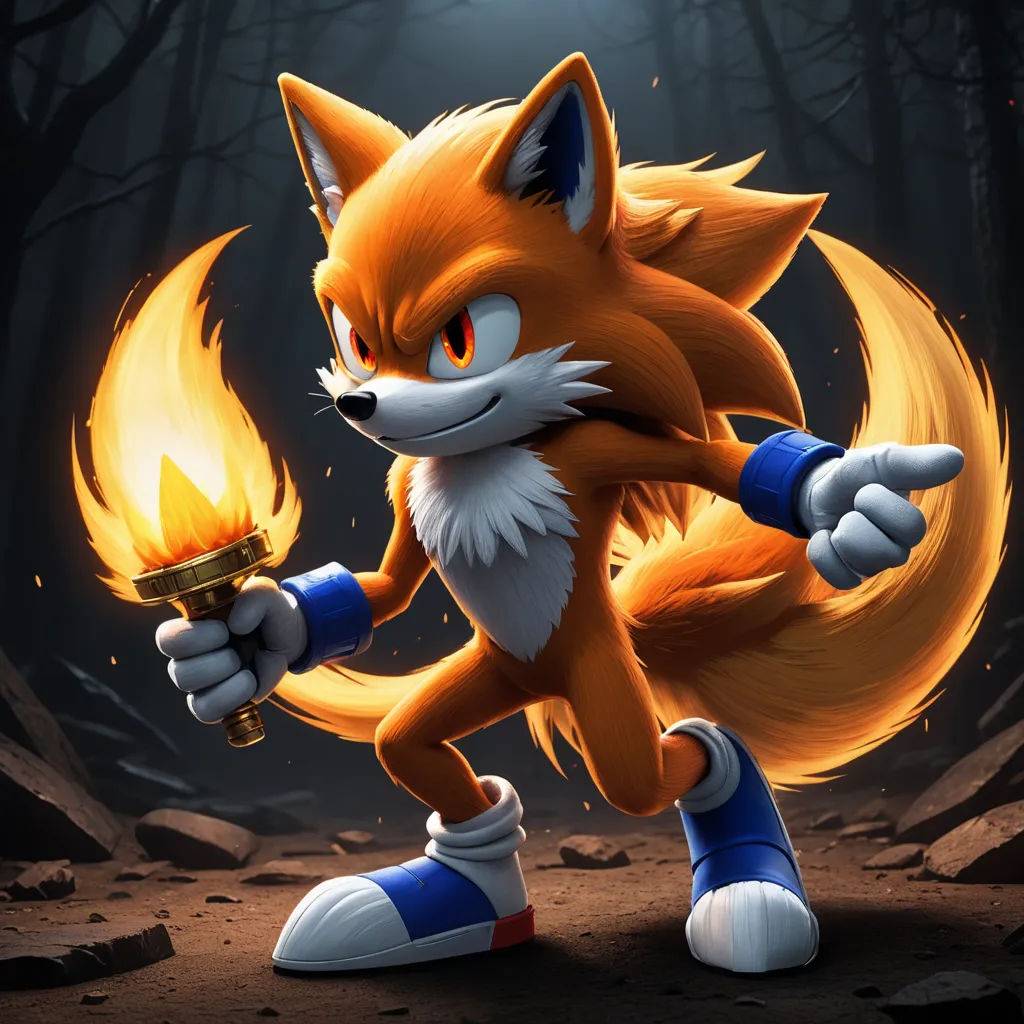 a cartoon fox with a flame in its hand and a ring in his hand, running through a forest, sots art, concept art, Dom Qwek, official art