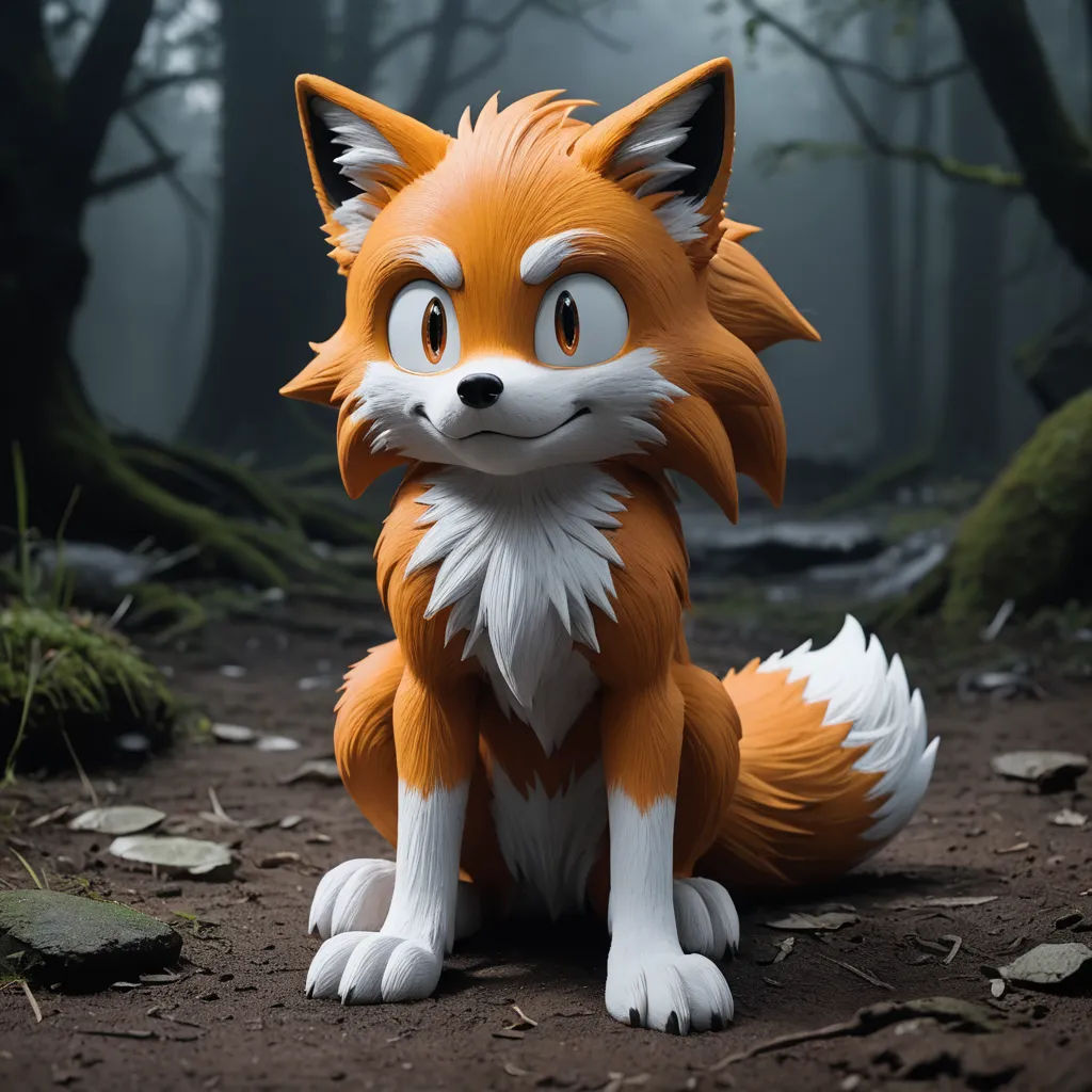 a toy fox sitting on a dirt ground in a forest with rocks and grass and trees in the background, furry art, a 3D render, Chris LaBrooy, unreal engine 5 quality render