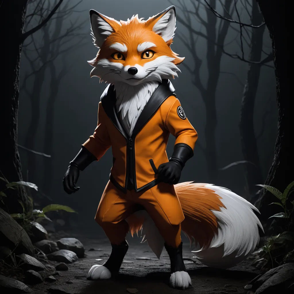 a fox in a space suit standing in a forest with a knife in its mouth and a knife in his mouth, furry art, a 3D render, Cedric Seaut (Keos Masons), official art