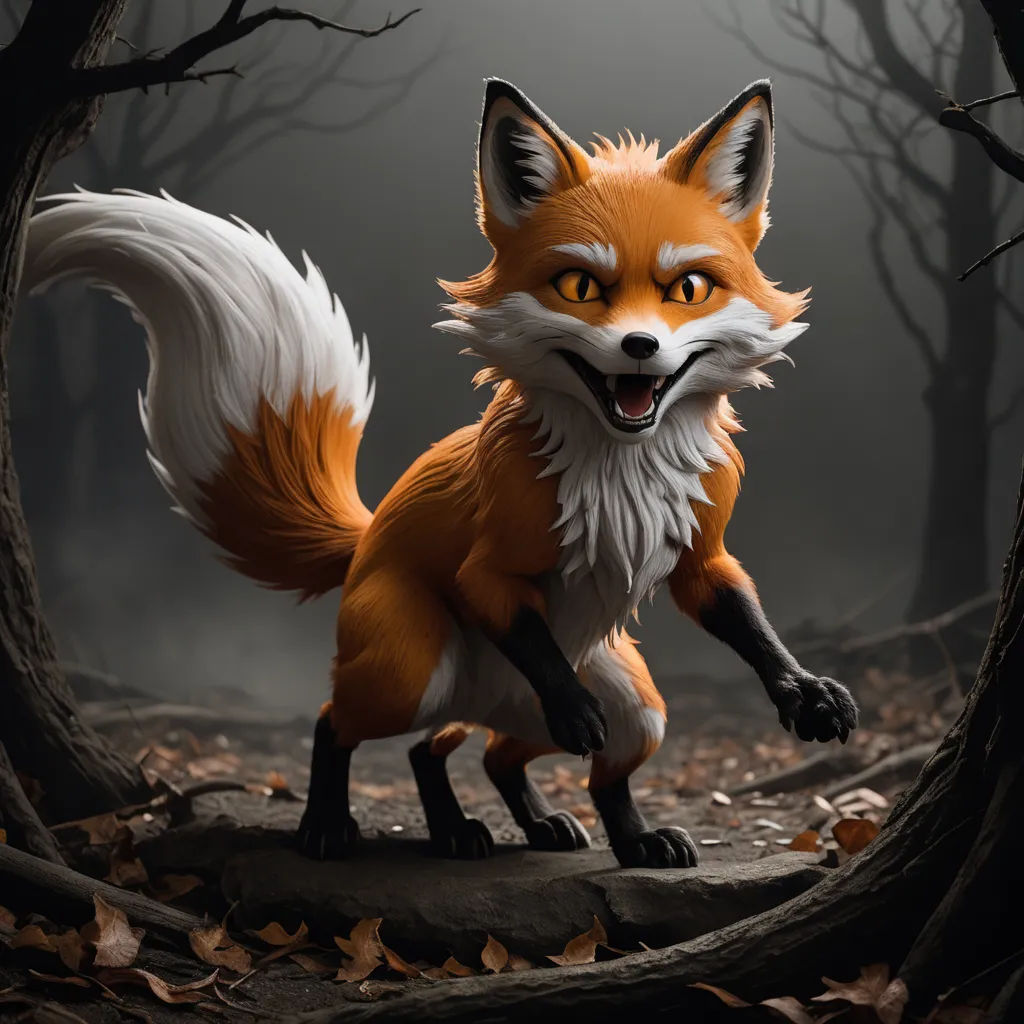 a fox standing in a forest with leaves on the ground and a tree in the background with a full moon in the sky, furry art, a 3D render, Cedric Seaut (Keos Masons), ultra realistic digital art