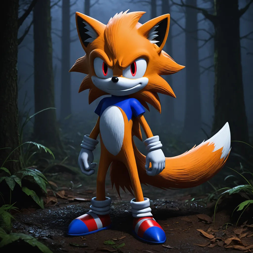 a cartoon character is walking in the woods with a blue scarf around his neck and a red and white tail, sots art, a 3D render, Eddie Mendoza, unreal engine 5 quality render