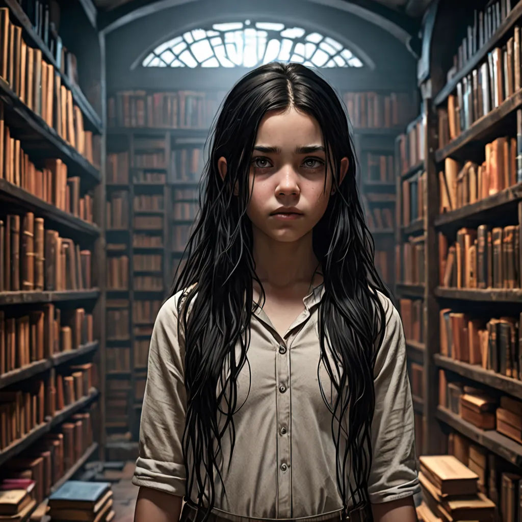 a girl standing in a library with lots of books on shelves and a window in the background with light coming through, fantasy art, a character portrait, Brad Kunkle, promotional image