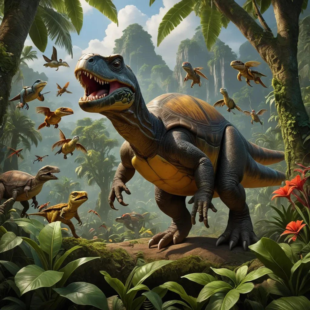 The Speedy Turtle and the Brave T-Rex