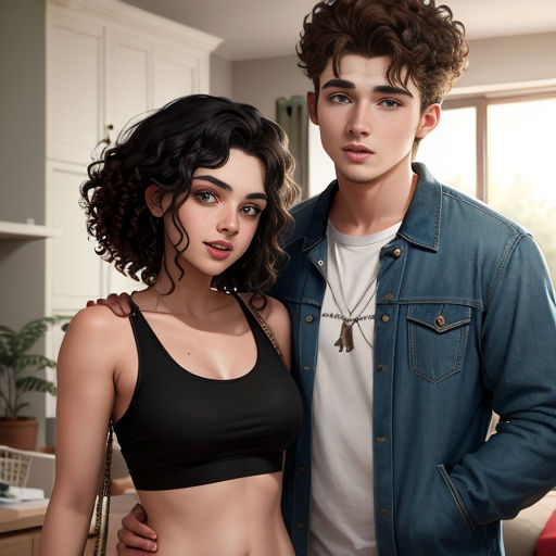 a man and a woman standing next to each other in a kitchen together, posing for a picture together