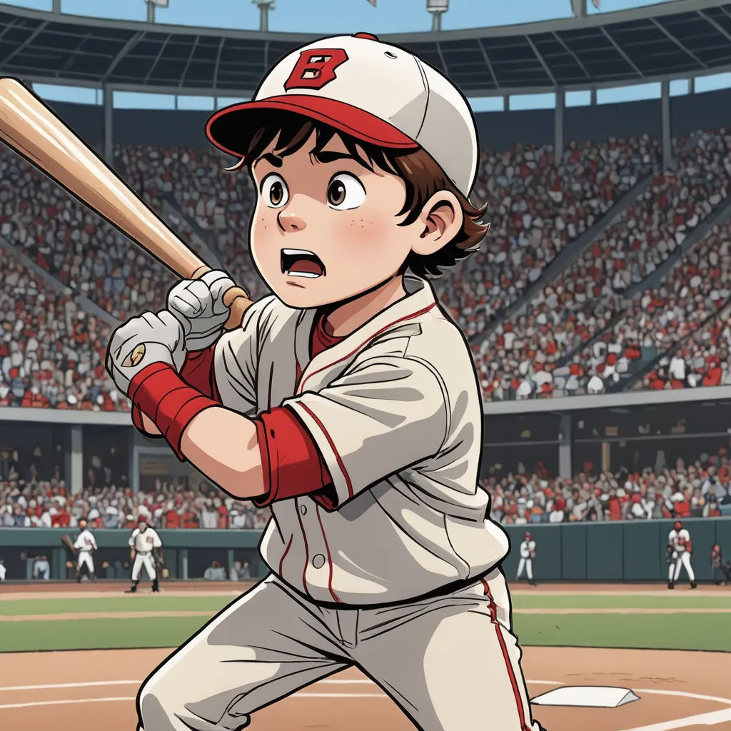 a cartoon of a baseball player holding a bat in a stadium with a crowd watching him from the stands, american realism, a comic book panel, Cliff Childs, 2 d game art