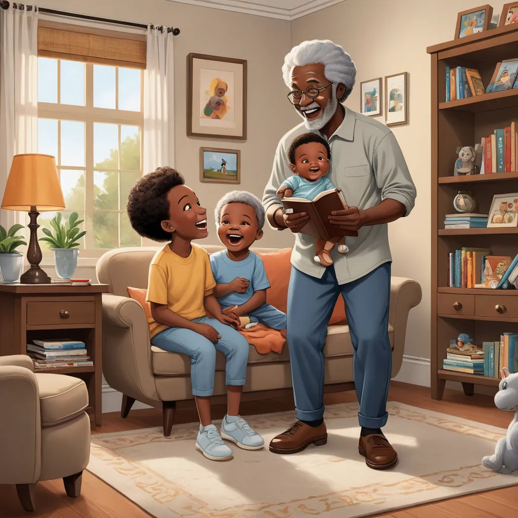 a man reading a book to children in a living room with a dog and a cat on the floor, photorealism, a storybook illustration, David Brewster, storybook illustration