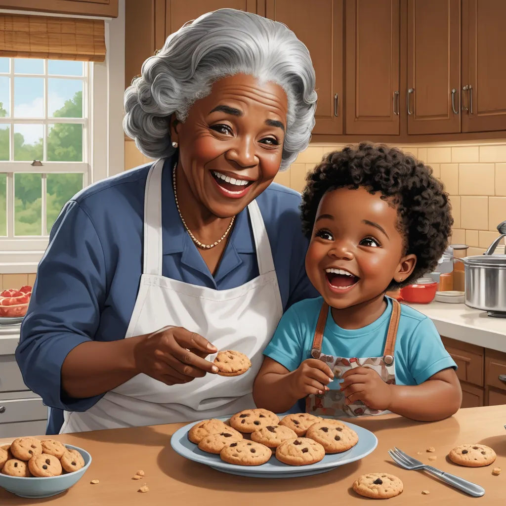 a painting of a woman and a child eating cookies together in a kitchen with a window in the background, american scene painting, a storybook illustration, Dorothy King, storybook illustration
