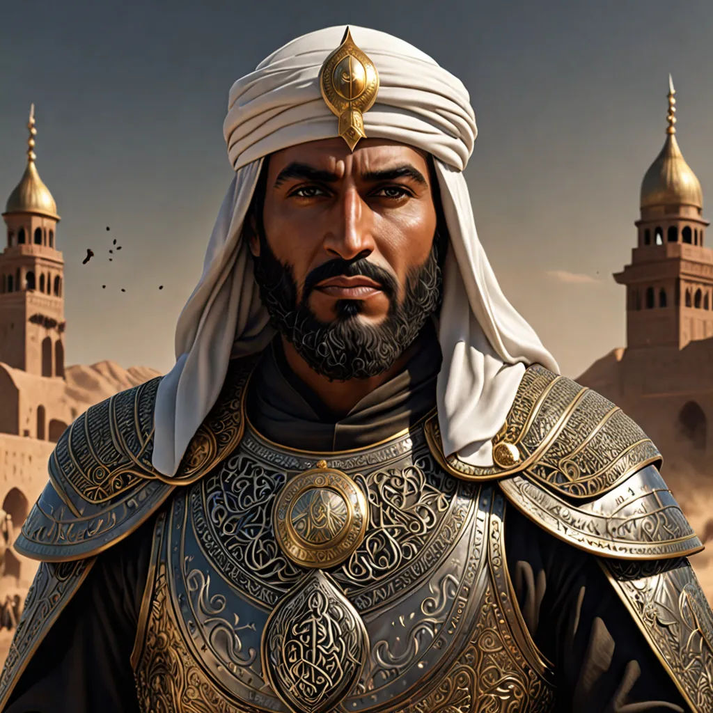 a man in a golden outfit standing in front of a castle with a clock tower in the background and a bird flying in the sky, qajar art, a character portrait, Altoon Sultan, epic fantasy character art