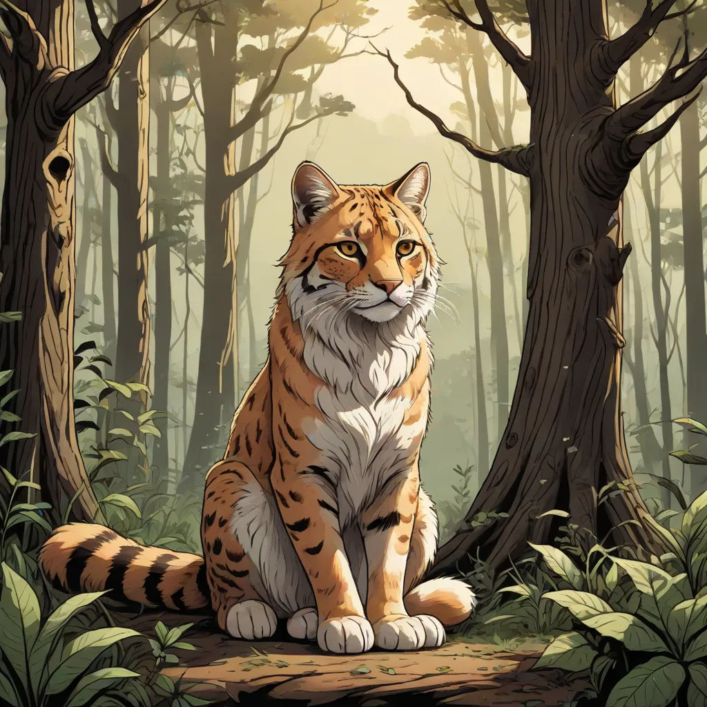 a tiger sitting in the middle of a forest with trees and bushes around it, looking at the camera, Dan Mumford, furry art, a character portrait, official art