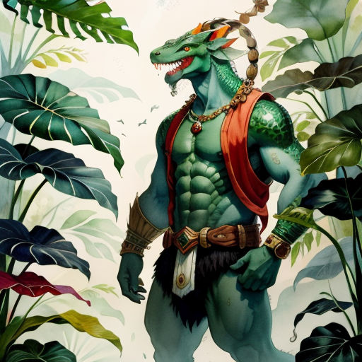 a painting of a man in a costume with a dragon on his head and a snake on his shoulder