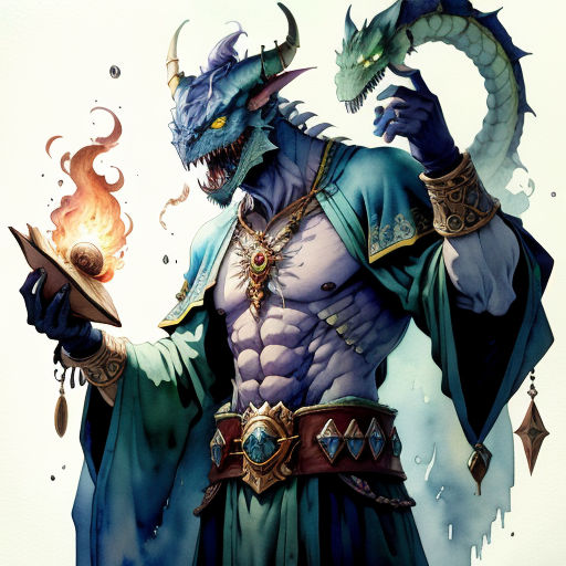 a man with a dragon head holding a knife and a ball in his hand and a dragon on his arm