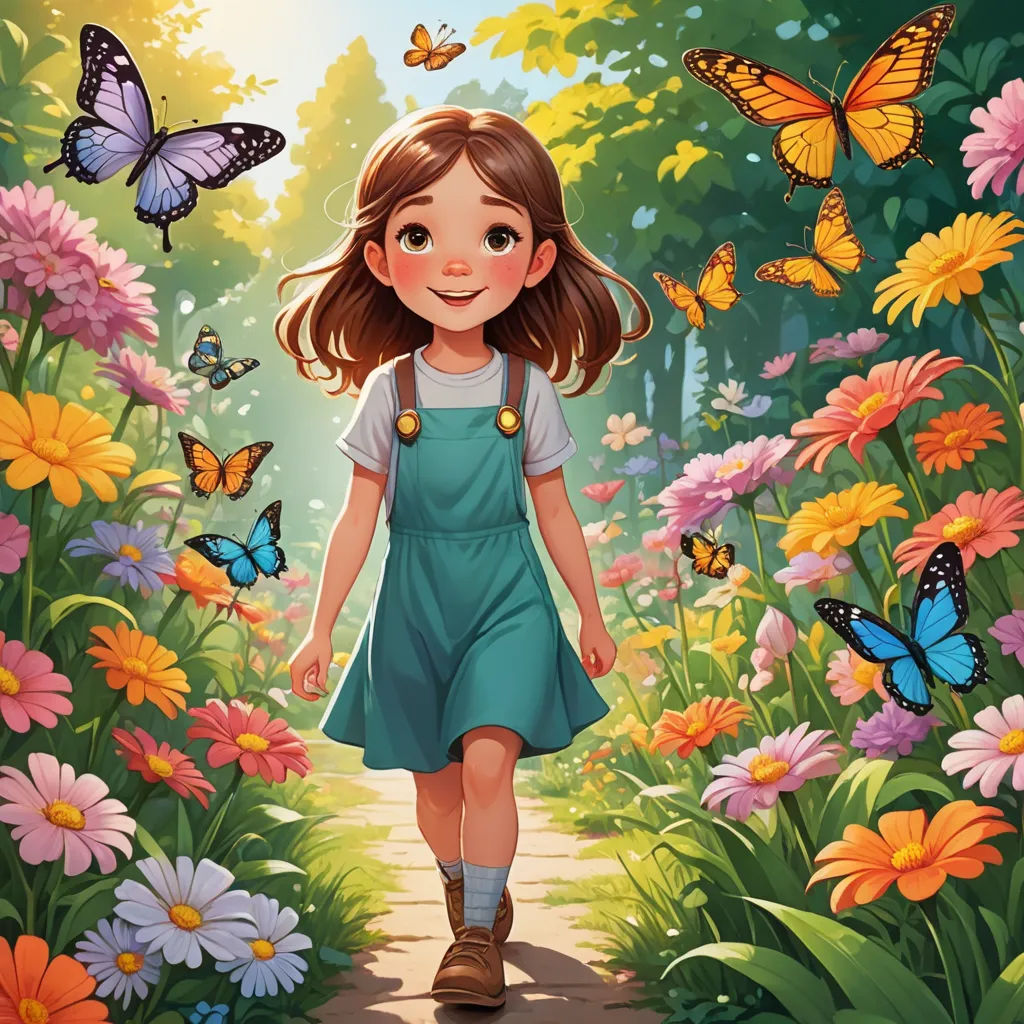 a girl walking through a field of flowers with butterflies flying around her illustration by alex macieli for the children's book, magical realism, a storybook illustration, Cliff Childs, comic cover art