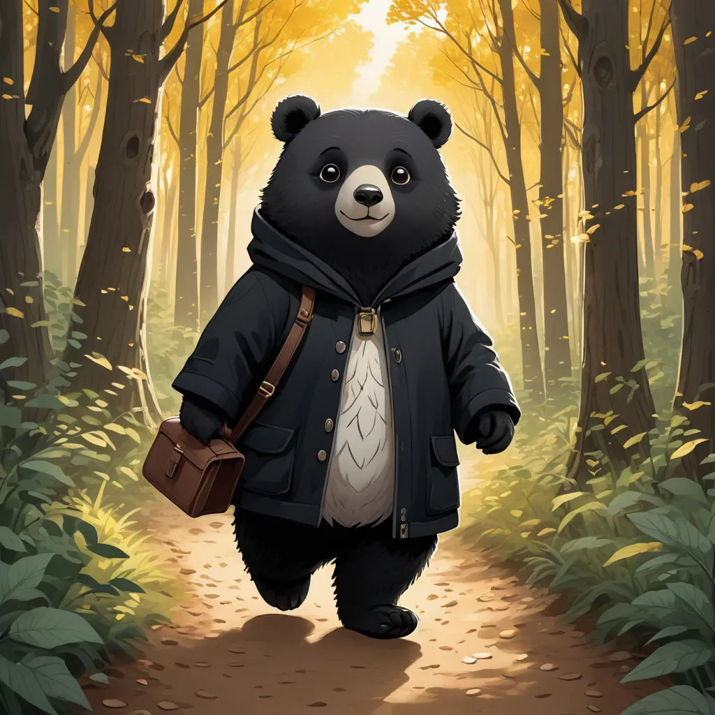 a bear in a jacket and tie walking through a forest with a bag on his back and a suitcase on his shoulder, furry art, a character portrait, Craig Davison, official art