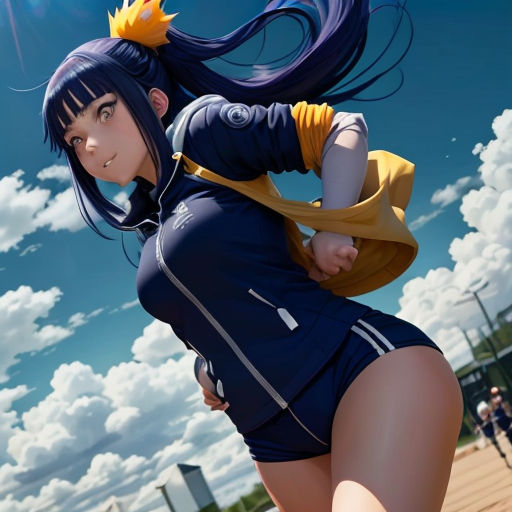 a woman in a uniform is running on a court with a sky background and clouds in the background,