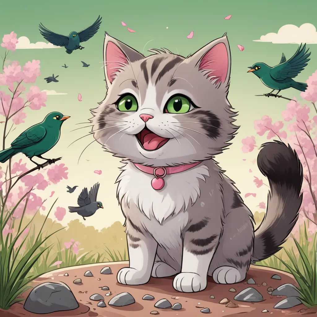 a cat sitting on a rock with a bird flying above it and a bird flying above it, and a bird on the ground, sots art, a character portrait, Alice Prin, game art