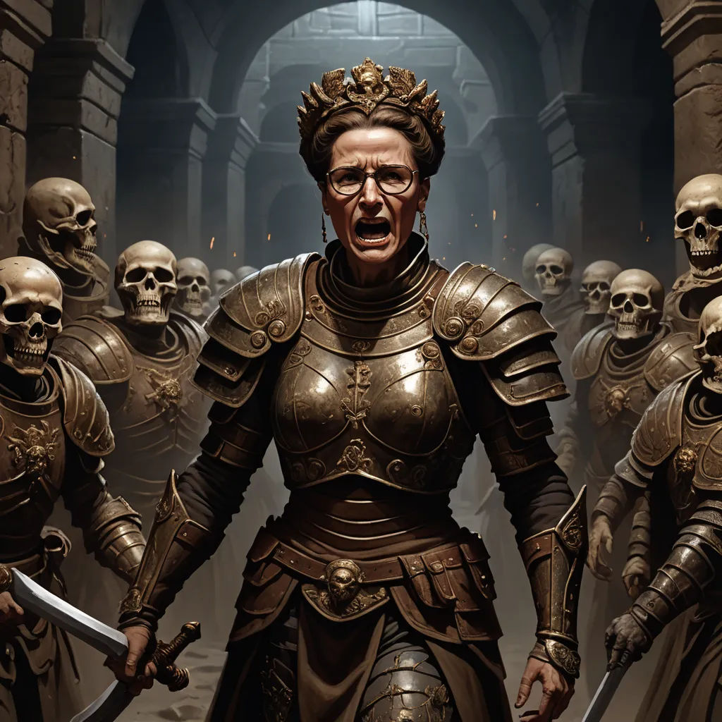 a man in a suit of armor surrounded by skulls and skulls in a hallway with a sword in his hand, sots art, concept art, Donato Giancola, magic the gathering artwork