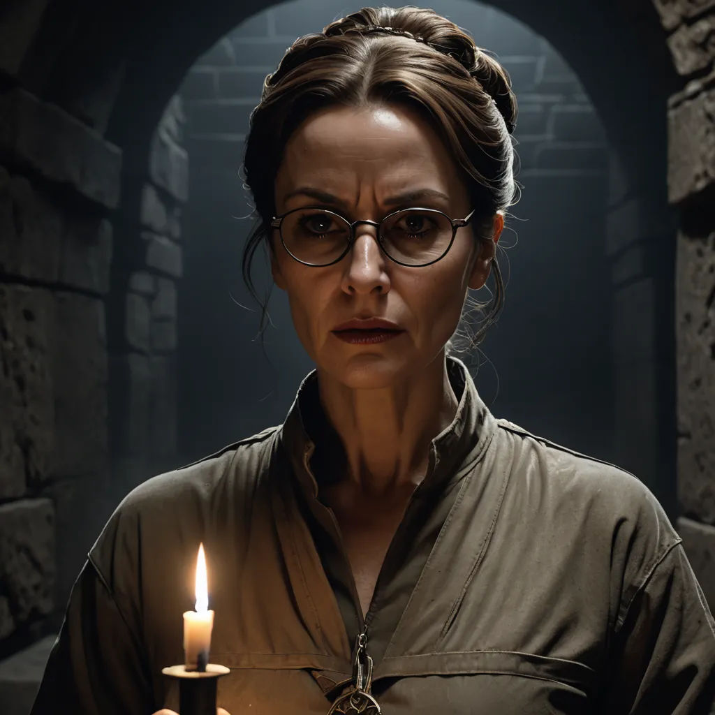 a woman holding a candle in a dark tunnel with a light shining on her face and a brick wall behind her, sots art, a character portrait, Ada Gladys Killins, promotional image