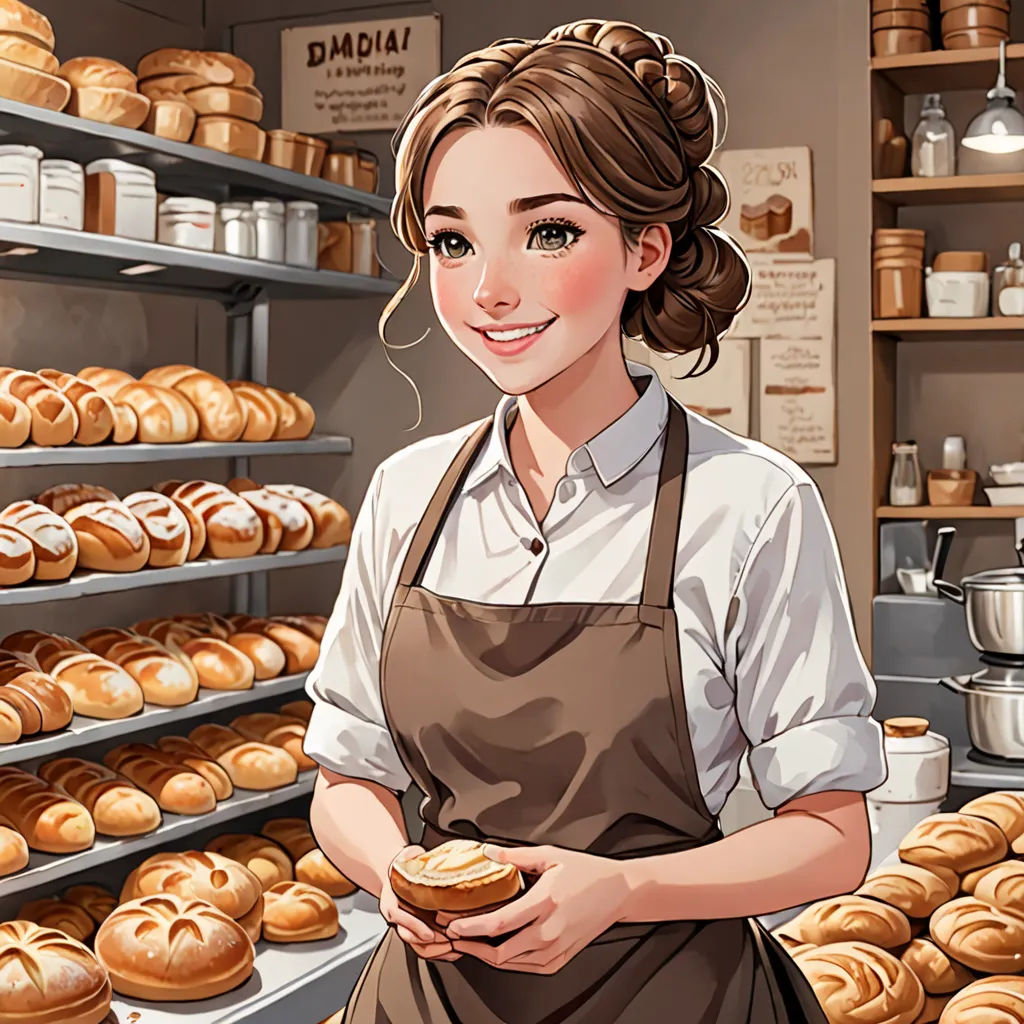 a woman holding a plate of food in front of a bakery display case with baked goods on shelves and a rack of baked goods, remodernism, a character portrait, Anna Hotchkis, kinkade