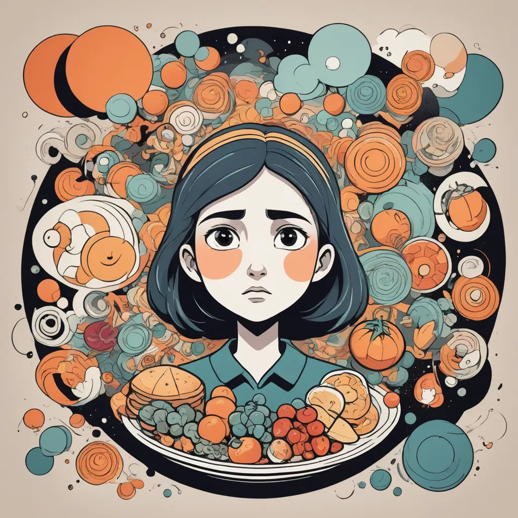 a woman with a plate of food in her hands and a lot of bubbles around her head, in a circle, space art, a character portrait, Atey Ghailan, trending on art station