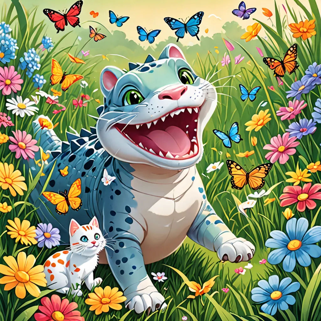 a cartoon cat and a kitten in a field of flowers and butterflies with a butterfly background and a butterfly flying overhead, lyco art, a character portrait, Chris LaBrooy, magic the gathering artwork