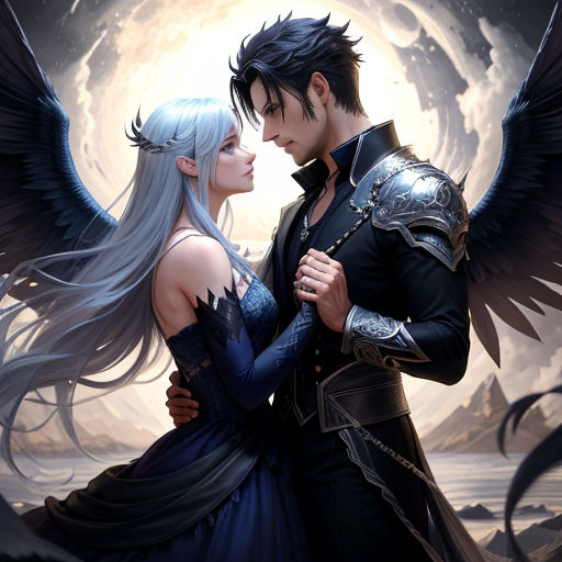 Angel and demon, manga, anime, couple, love, HD wallpaper