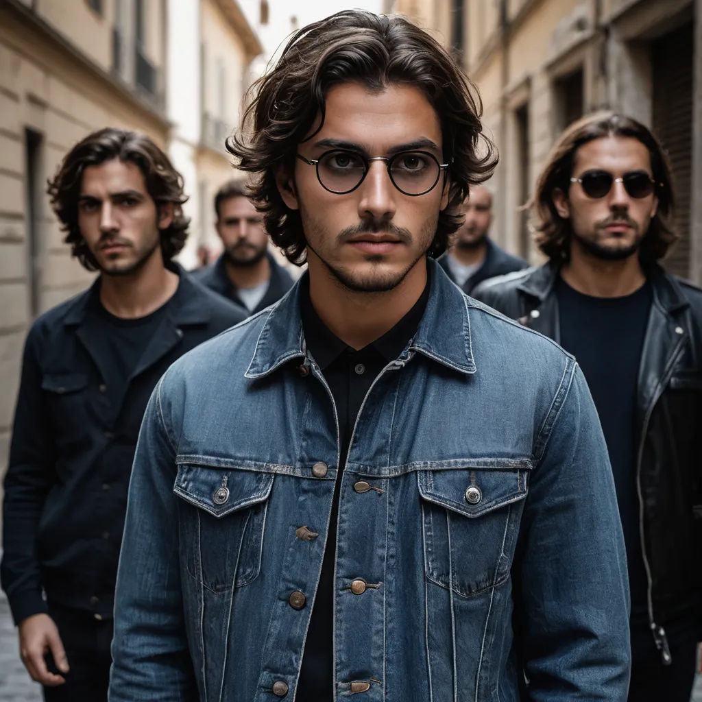 a group of men walking down a street next to each other in front of a building with a man wearing glasses, les nabis, a poster, Alesso Baldovinetti, promotional image