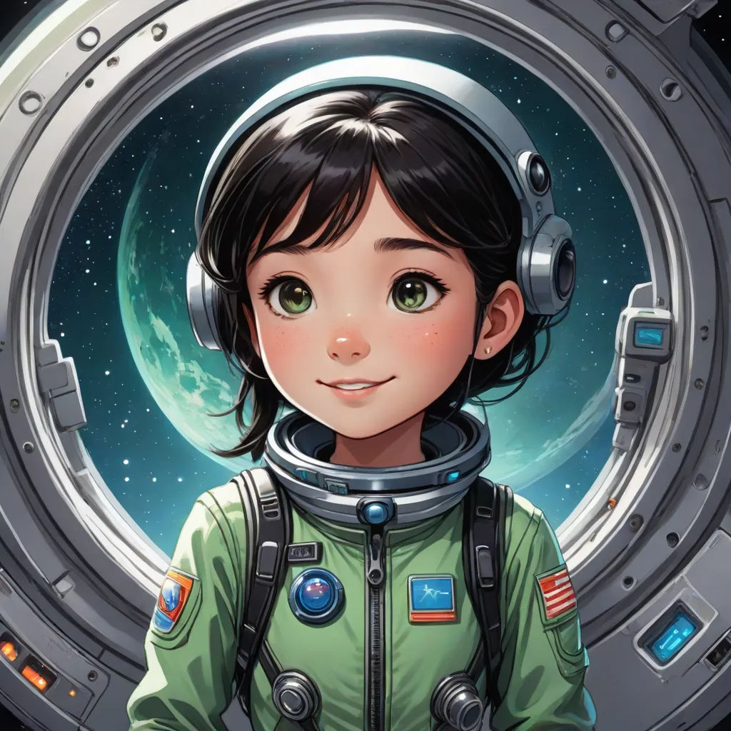a girl in a space suit with a helmet on her head and a space background with a planet in the background, space art, a character portrait, Artgerm, stanley artgerm lau