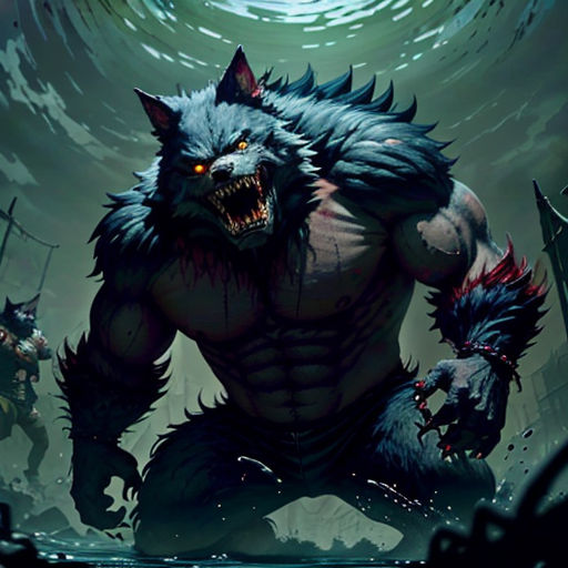 a monster with a huge mouth and fangs on it's face, surrounded by other monsters in a dark, spooky, swirling sea