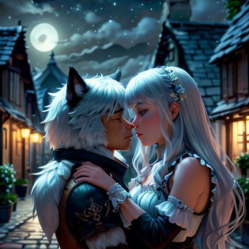 a couple of people that are hugging each other in front of a building with a cat on it's shoulder