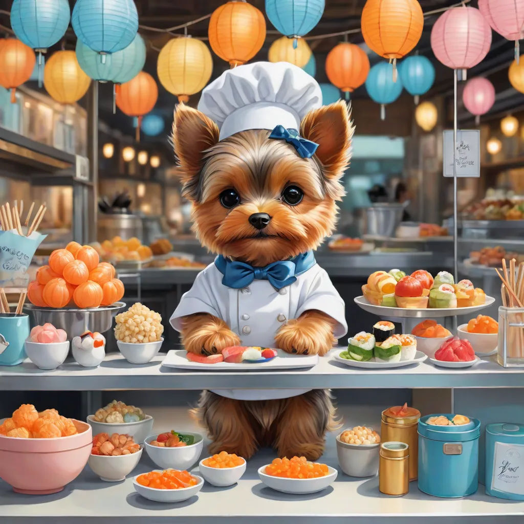 a painting of a dog in a chef's outfit sitting at a counter with food and drinks on it, highly detailed digital painting, furry art, a hyperrealistic painting, Chris LaBrooy