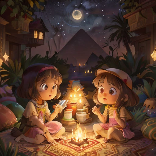 two little girls sitting on the ground next to a cake with candles in it and a star above it
