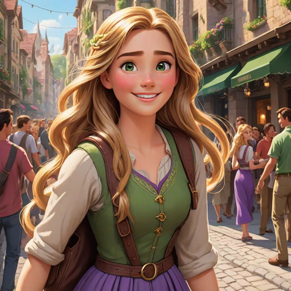a cartoon girl in a dress and a man in a green shirt and tie are standing in a street, sots art, a character portrait, disney, official art