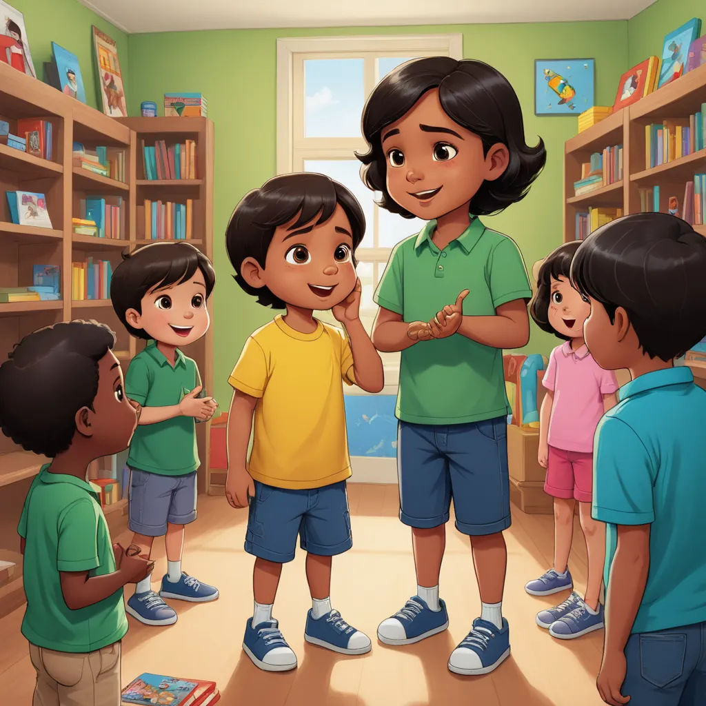 a group of children standing in a room with a teacher in the background talking to them and a man standing in the middle, samikshavad, a storybook illustration, Anthony Devas, storybook illustration