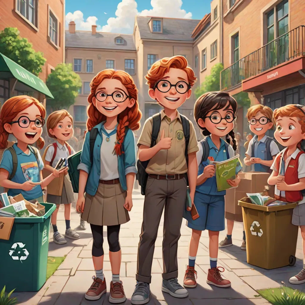 a group of children standing next to each other on a sidewalk with a boy in a backpack and a girl in a skirt, a storybook illustration, F Scott Hess, american scene painting, official art