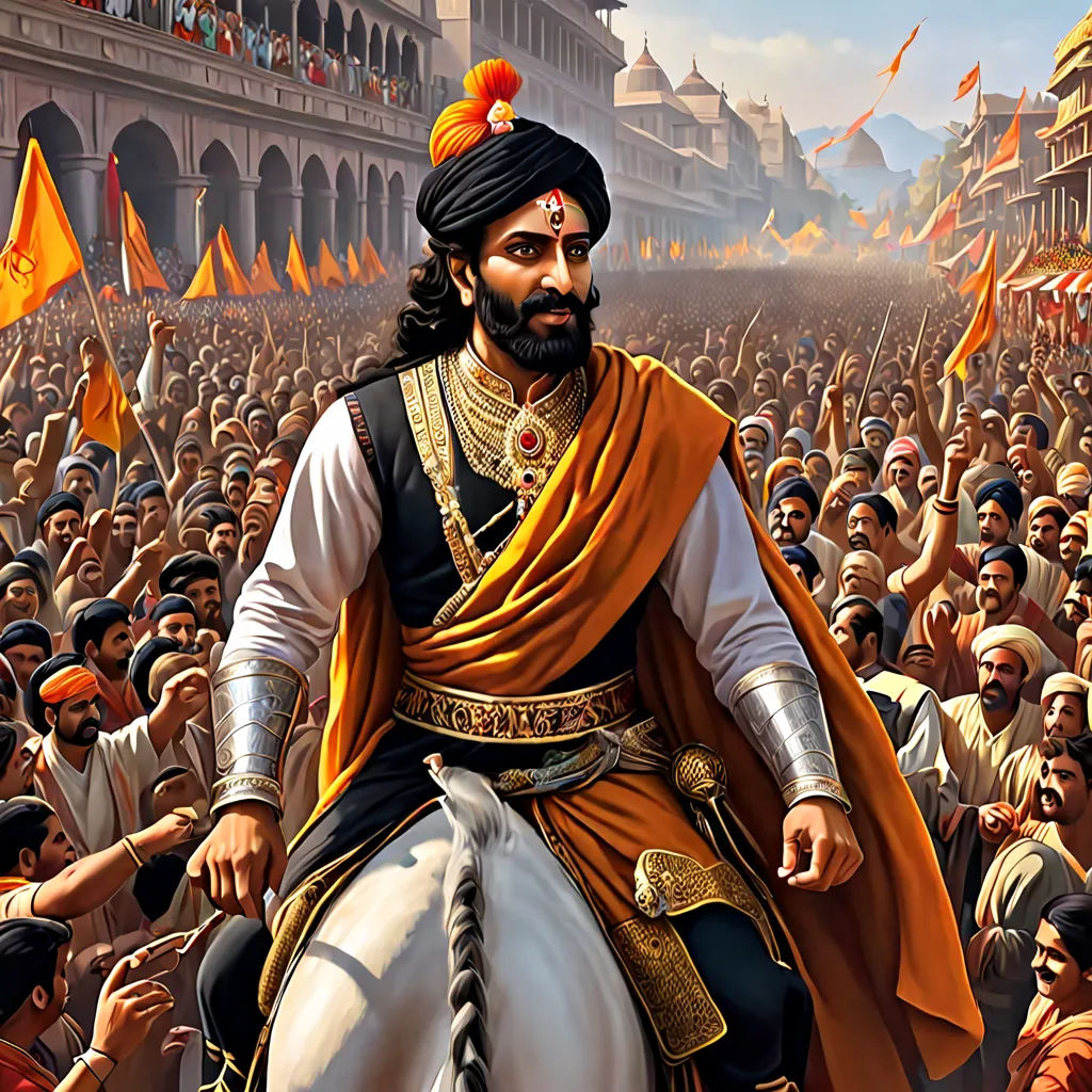 a painting of a man riding a horse in front of a crowd of people in india, with a man in a turban, samikshavad, a detailed painting, Bholekar Srihari, highly detailed digital painting