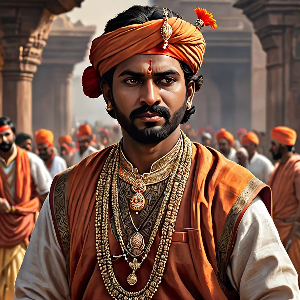 a man in a turban and a beard with a beard ring and a necklace on his head, samikshavad, a detailed matte painting, Bholekar Srihari, promotional image