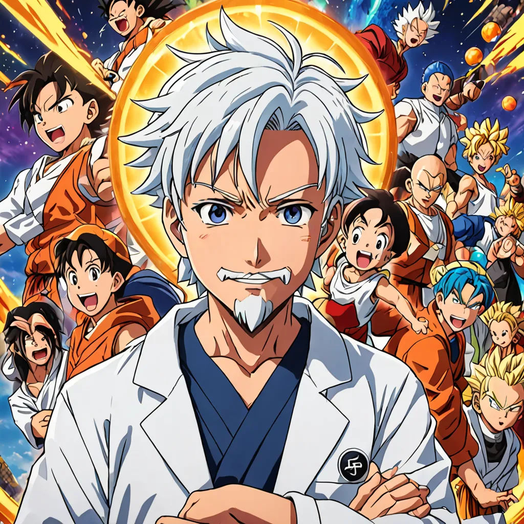 a poster of a man with white hair and a beard in front of a crowd of people with their arms crossed, rayonism, poster art, Baiōken Eishun, official art