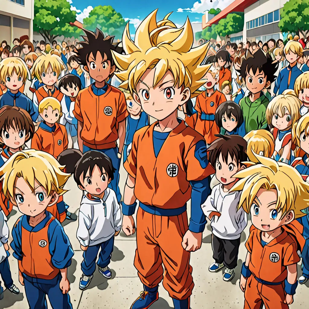 a group of young boys standing next to each other in front of a crowd of people in orange and blue uniforms, les nabis, an anime drawing, Baiōken Eishun, anime