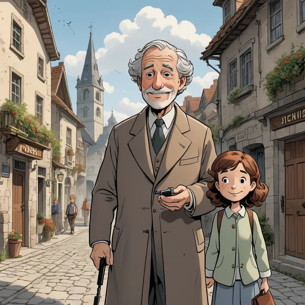 a man and a woman walking down a street with a cane and a cane in hand, and a man in a suit and tie with a cane, magical realism, a storybook illustration, Edward Sorel, official art