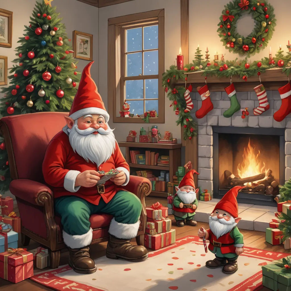 a painting of a santa claus sitting in a chair with a little boy in front of him and a fireplace, naive art, a digital rendering, Ernest William Christmas, highly detailed digital painting