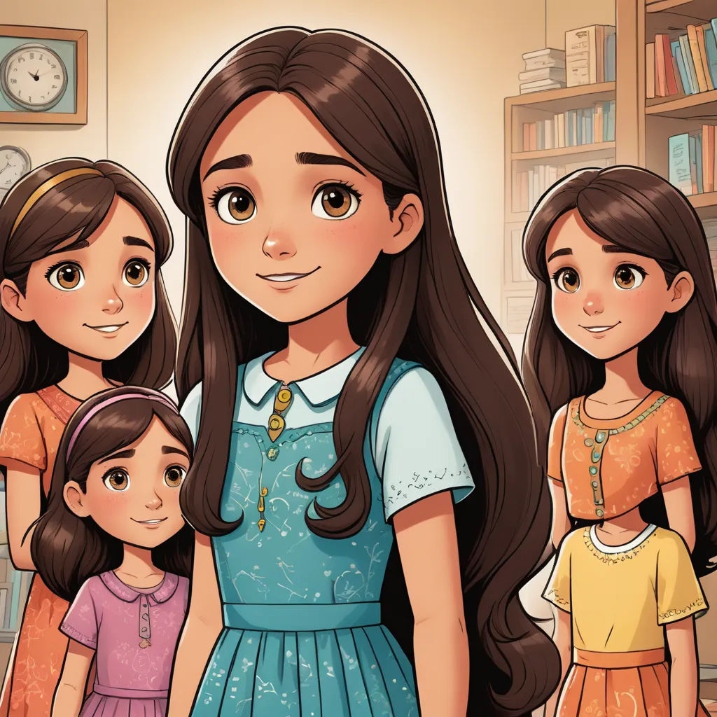 a group of girls standing next to each other in a room with a clock on the wall behind them, process art, a storybook illustration, Clarice Beckett, comic cover art