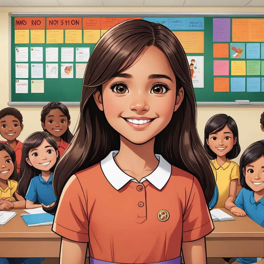 a cartoon girl standing in front of a classroom full of children with a teacher's desk in the background, paris school, a storybook illustration, Fernando Amorsolo, official art