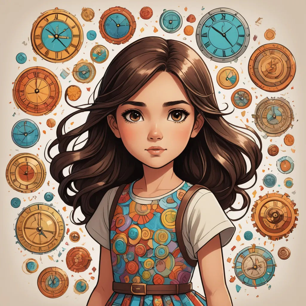 a girl with a clock background in the background is a drawing of a girl with a clock on her head, fantasy art, an ultrafine detailed painting, Alice Prin, rossdraws global illumination